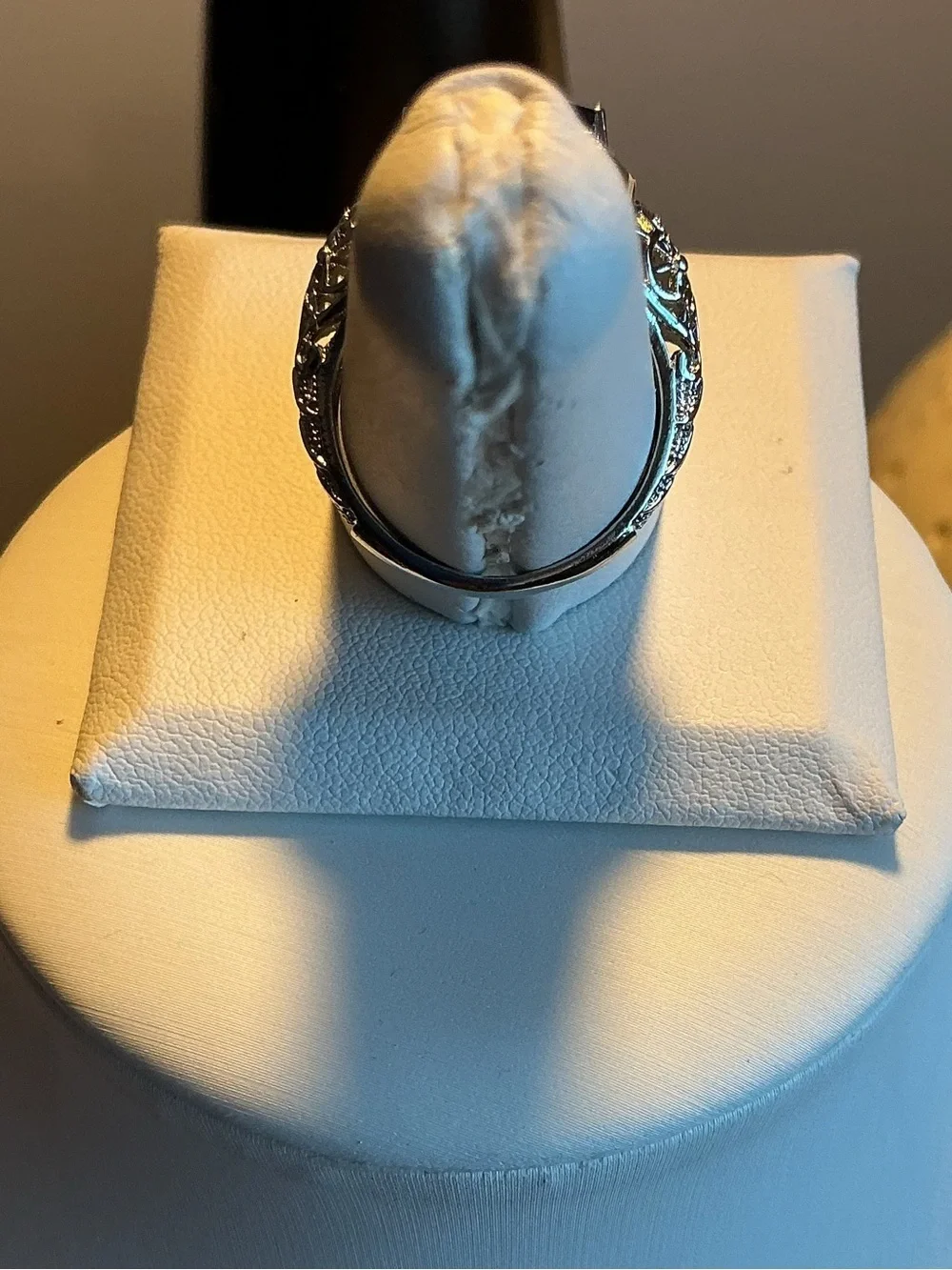Rhinestone and Lab Created Sapphire Silver Tone Ring